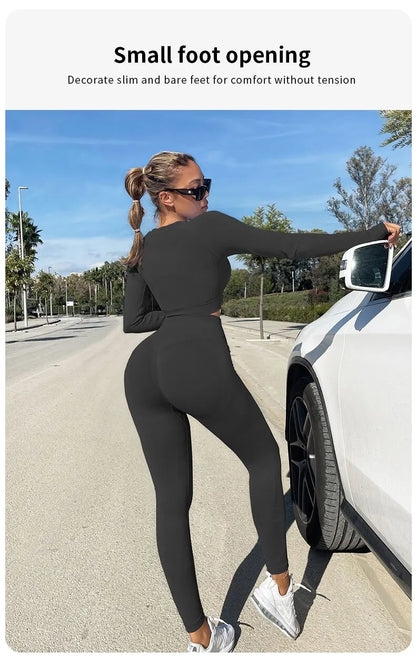 Copped Long Sleeve Leggings Workout Set