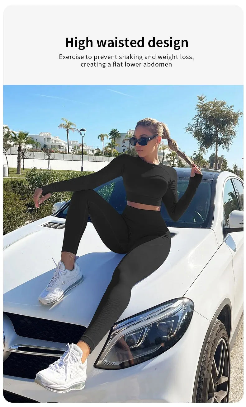 Copped Long Sleeve Leggings Workout Set