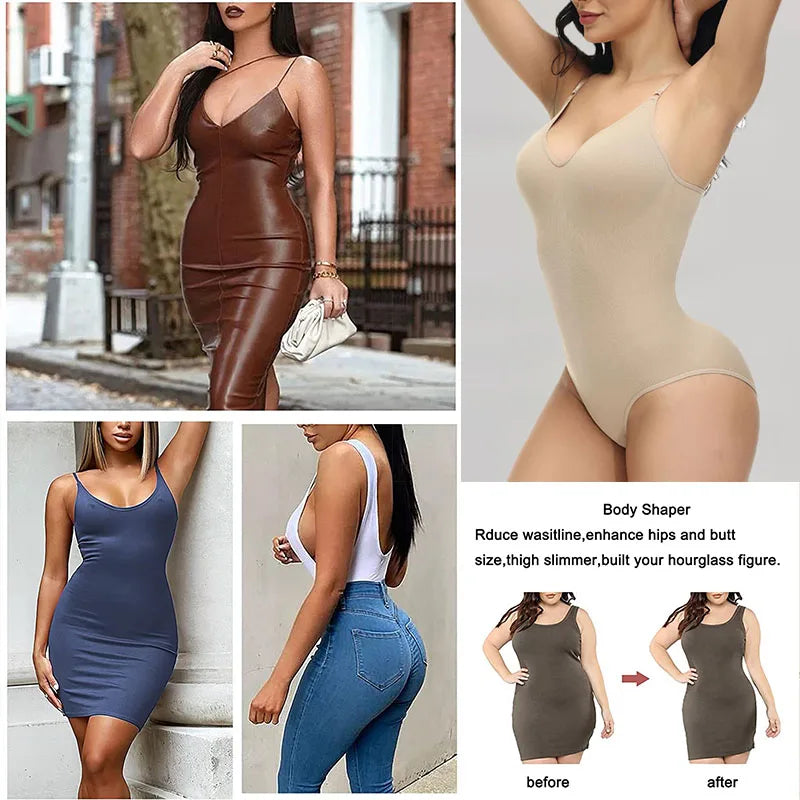 V Neck Spaghetti Strap Shapewear Bodysuits