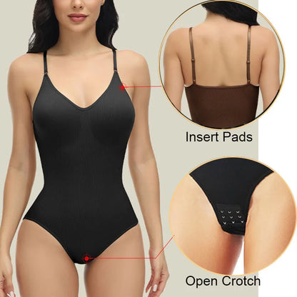 V Neck Spaghetti Strap Shapewear Bodysuits