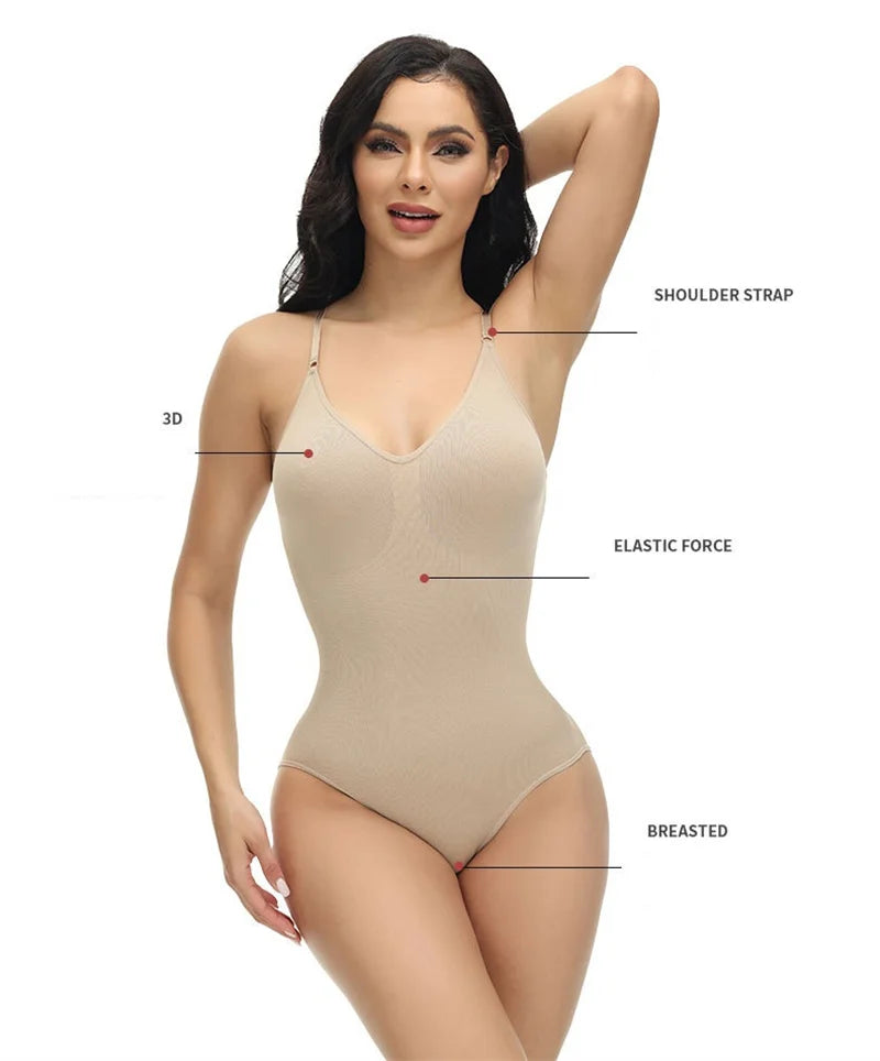 V Neck Spaghetti Strap Shapewear Bodysuits