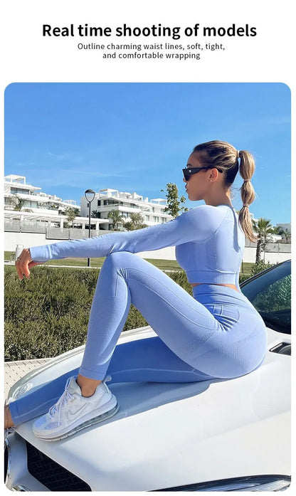 Copped Long Sleeve Leggings Workout Set