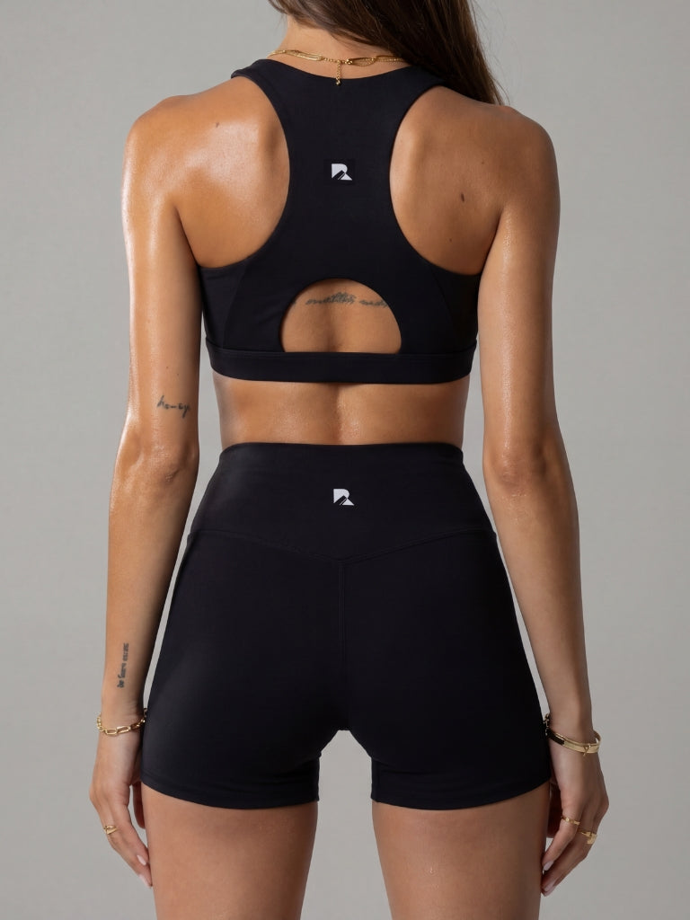 Women's Heart Neckline Sports Bra - Black | LuxeForm Medium Support